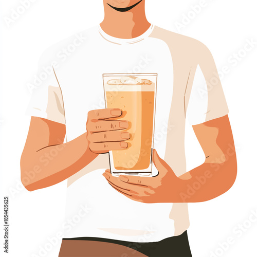 Man Holding a Tall Glass of Creamy Orange Beverage.