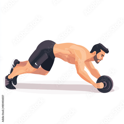 Man performing abdominal exercise with a fitness wheel