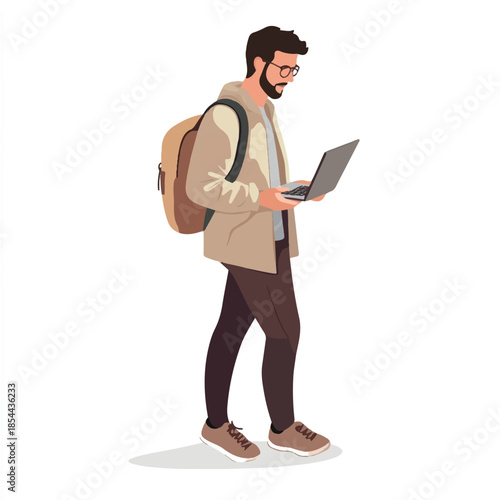 Man with Laptop and Backpack A Modern Digital Nomad.