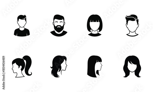 Collection of diverse hairstyles and beard illustrations
