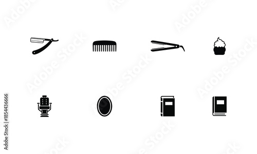 Barber shop tools and equipment icons