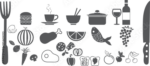 Food and drink icons and utensils illustration