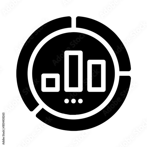 Black bar graph icon inside a broken circle. Business reports, data analysis, financial presentations, infographic design, progress tracking graphic.
