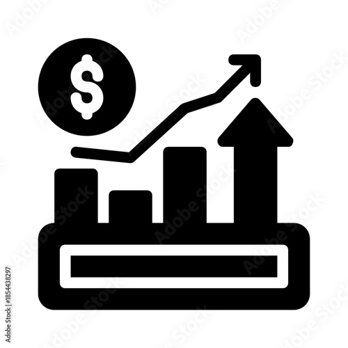 Dollar sign growth chart showing upward trending lines, useful for finance, business, investments, economics concepts in presentations, reports.
