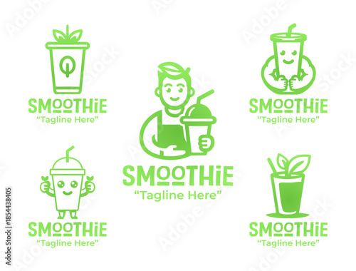 5 Green Smoothie Logo Set Healthy Beverage Branding Collection