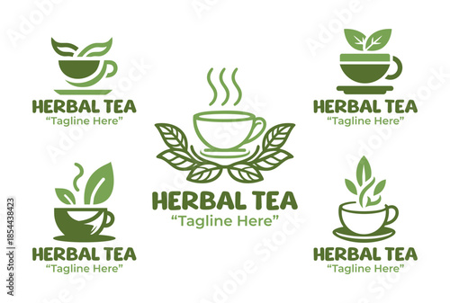 5 Herbal Tea Logo Set Relaxing Beverage Branding Collection