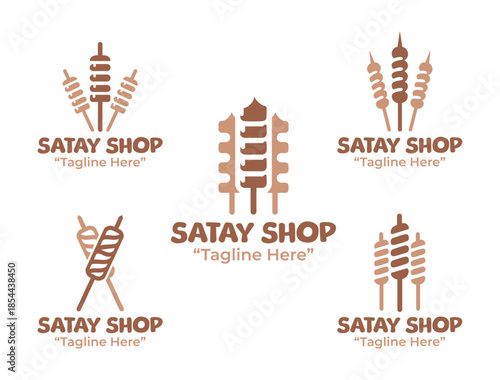 5 Satay Shop Logo Set Grilled Cuisine Branding Collection