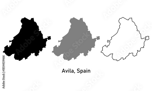 Map of Avila, a province in Spain. Map with various styles of outlines, black and gray.
