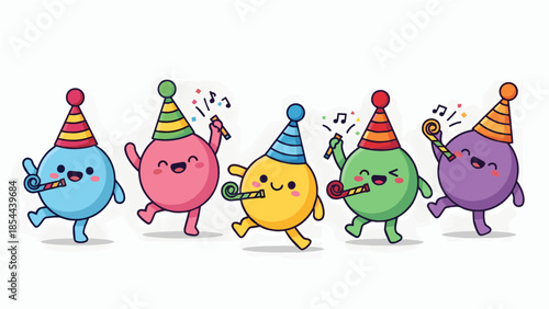 Easter cartoon birds and chicks on a branch with eggs and spring decorations