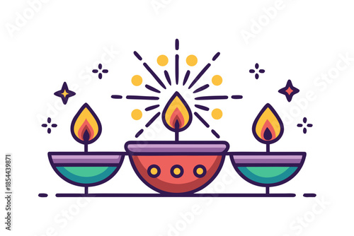 colorful diya lamps burning, festive design clip art preview