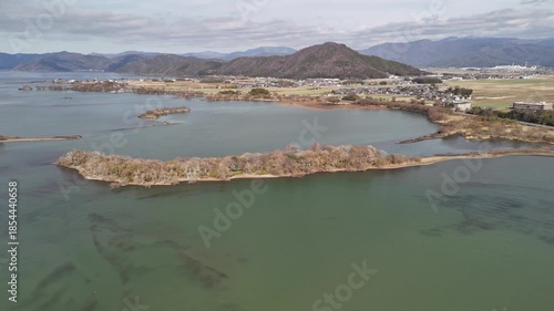 琵琶湖　水位低下で陸続きになった奥の洲　ドローン映像