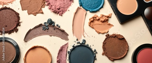 Close-up of diverse eye shadow palettes on a neutral background, shadow, colors