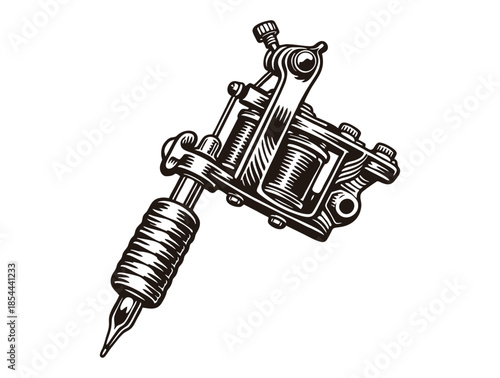 Professional metal tattoo machine tool used for creating body art.