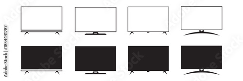 TV Monitor Screen Icon Set Vector Illustration. Tv Icon in trendy flat style. Television and Monitor Screen Display symbol for your web site design, logo, app, UI. EPS10.