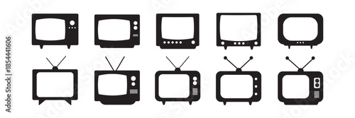 Retro Television Icon set Vector Outline Illustration. Collection of old tv icon silhouettes, Retro, Vintage TV, Antique TV, Old Television, Vector Illustration. Retro Electronics, Vintage Screen