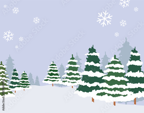 Peaceful Winter Wonderland with Pine Trees