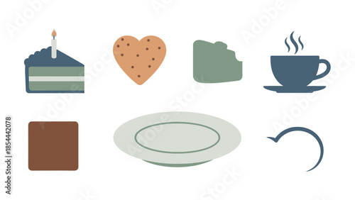Vector Tea Time Snack Illustration Set Featuring Heart Cookie Bite Snack and Oval Plate