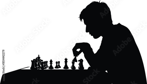 Silhouette of a young man playing chess