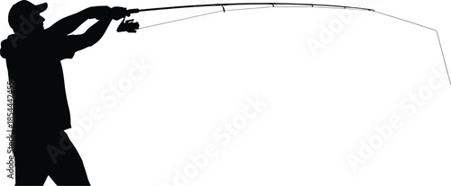 Silhouette of an angler casting a fishing rod