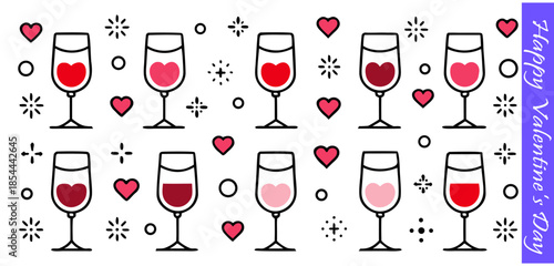 Wallpaper Mural Happy Valentine's Day banner with a row of wine glasses filled with red hearts and decorative elements. Torontodigital.ca