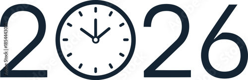 Modern clock integrated into futuristic 2026 date concept