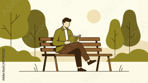 Man Reading On Park Bench During Leisure Afternoon.