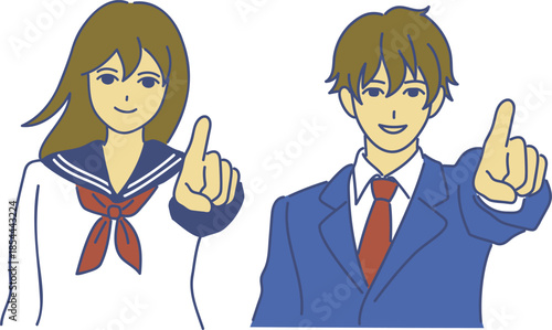 指差しする学生男女　eps