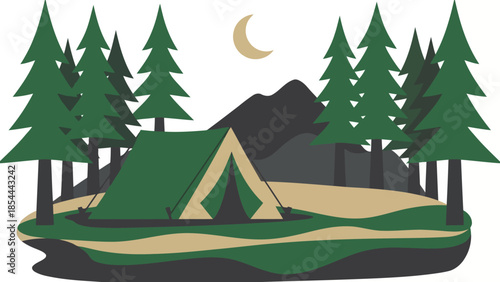 Cozy Tent in Forest at Night.