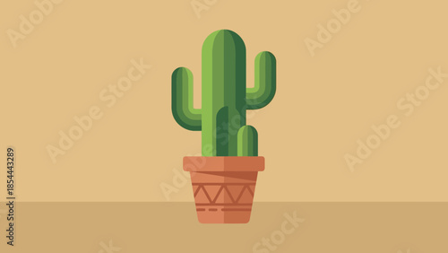 Cactus Plant in Terracotta Pot Close Up.