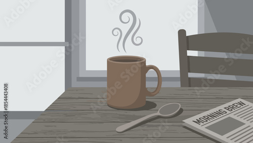 Brown Ceramic Coffee Mug on Wooden Table.