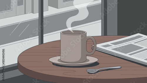 Candle on Round Table With Newspaper and Spoon.