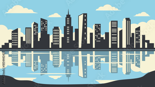 Vibrant City Skyline Reflected on Calm Water.