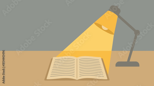 Open Book Under Desk Lamp On Desk Study.