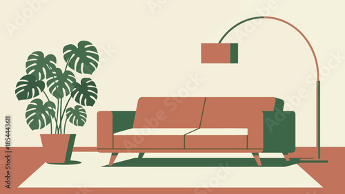 Modern orange sofa in a stylish livingroom setting.