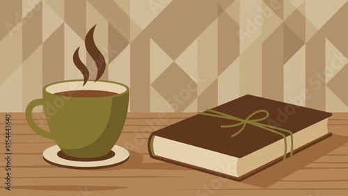 Coffee Cup Beside Book on Wooden Table.