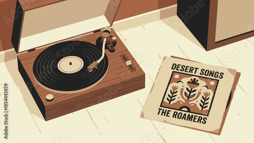 Vintage Turntable With A Vinyl Record Playing.