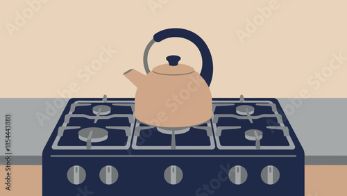 Ceramic kettle on a gas stove ready to brew.