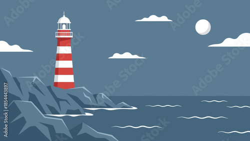 Lighthouse Standing on Rocky Coastline Overlooking the Sea.