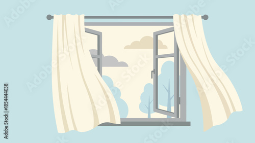 Open Window with Flowing Curtains Letting In Light.