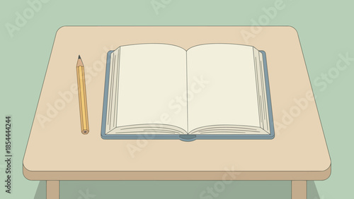 Open Book on Desk with Pencil for Study and Reading.