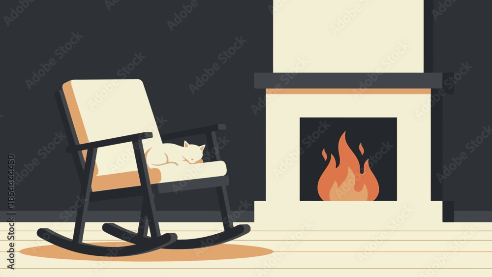 Fototapeta premium Cozy rocking chair by a warm fireplace.
