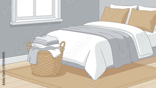Cozy Bedroom Bed With White Linen.