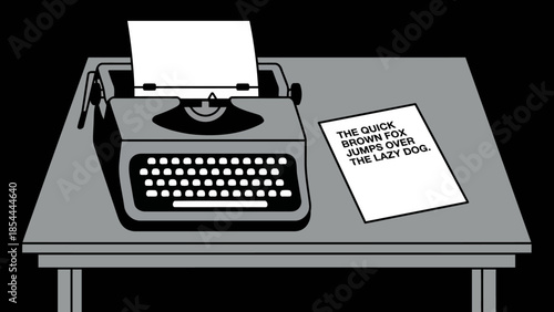 Vintage typewriter on desk with paper sheet.