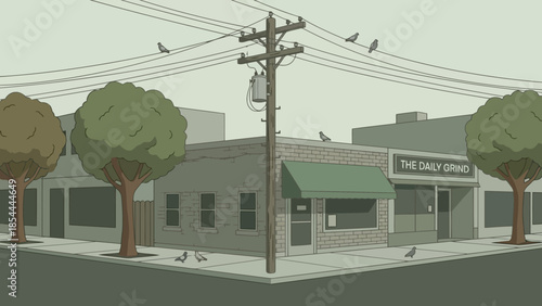 Sunny Corner Storefront Building on Quiet Street.