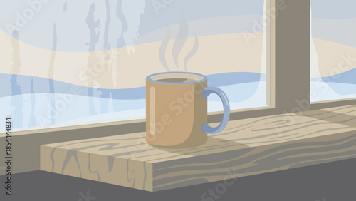 Cozy Ceramic Mug On Sunny Window Sill.