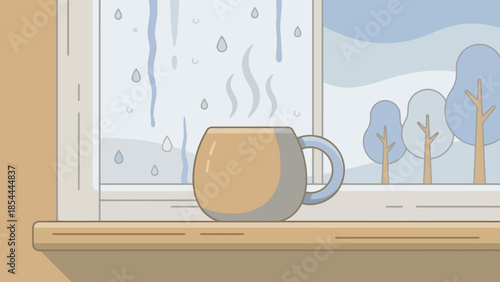 Cozy Ceramic Mug on a Sunny Windowsill.