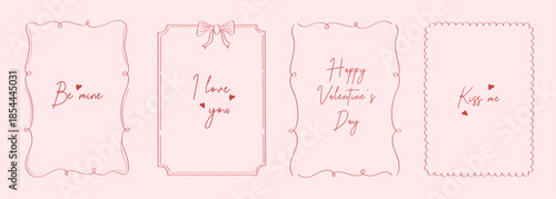 Valentine's Day card set in vintage style. Template with heart, , bows, coquette frames. For celebration, poster, banner, ads, branding, cover, label, sale