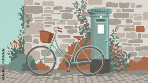 Vintage bicycle resting against a stone wall.