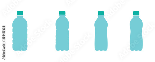 A variety of plastic and PET bottle icons in multiple shapes. vector illustration

