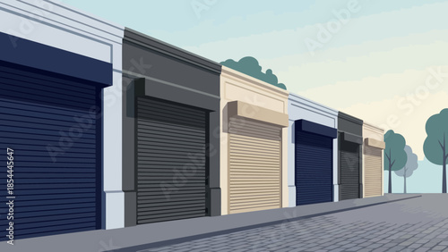 Row of Roller Shutter Garage Doors.